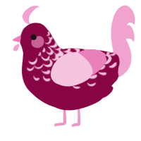 Chérie, a maroon and pink chicken with a half-lace pattern