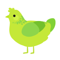 A lime and grass chicken with a neck-speckle pattern