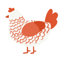 A white and vermilion chicken with a lace pattern