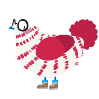 A white and crimson chicken with a bar pattern