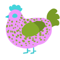 A lavender and chartreuse chicken with a speckle pattern