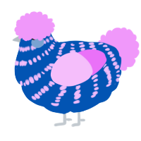 N slash A, a ultramarine and lavender chicken with a bar pattern