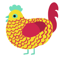 A yellow and crimson chicken with a lace pattern