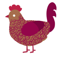 A brown and maroon chicken with a double-lace pattern