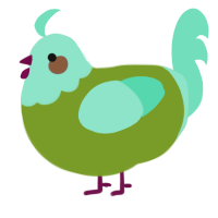 Blue Java Banana, a chartreuse and mint chicken with a head pattern