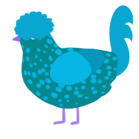 Blue Boyo, a teal and cerulean chicken with a speckle pattern