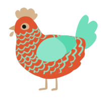 A vermilion and mint chicken with a lace pattern