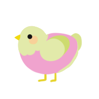 Bloobja, a pink and lemon chicken with a head pattern