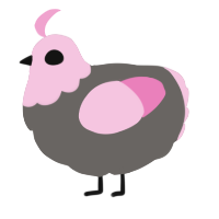 A grey and pink chicken with a head pattern