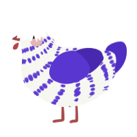 Grape Fizz, a white and indigo chicken with a bar pattern