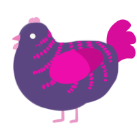 A overcast and fuchsia chicken with a half-bar pattern
