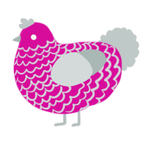yeah-, a fuchsia and silver chicken with a lace pattern