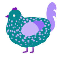 A teal and lilac chicken with a speckle pattern