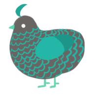 A grey and turquoise chicken with a lace pattern