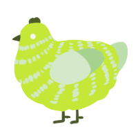 A lime and gluppy chicken with a bar pattern