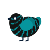 Fake Void, a black and teal chicken with a bar pattern