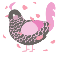 Loverboy, a grey and pink chicken with a lace pattern