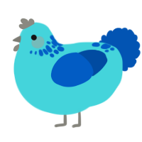jay, a aqua and ultramarine chicken with a neck-speckle pattern