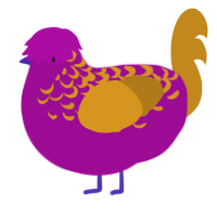 A plum and ochre chicken with a half-lace pattern