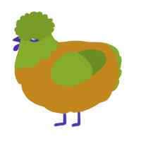 A ochre and chartreuse chicken with a head pattern