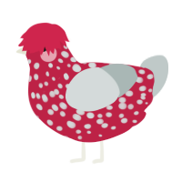 WIP, a crimson and silver chicken with a speckle pattern