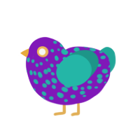 Fuzzy Leprechaun, a violet and turquoise chicken with a speckle pattern