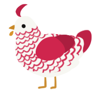 Bauble, a white and crimson chicken with a lace pattern