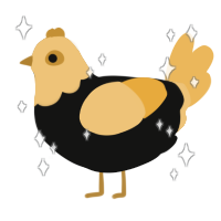 Yorick, a black and honey chicken with a head pattern