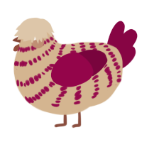 Striped Razei, a beige and maroon chicken with a bar pattern