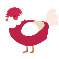 Clown, a crimson and cream chicken with a head pattern
