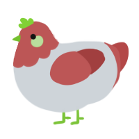 Tomato in Bag, a mist and red chicken with a head pattern