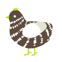 Hershey, a bark and white chicken with a bar pattern