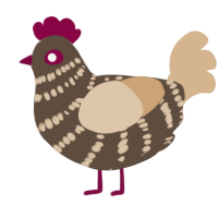 A bark and beige chicken with a bar pattern