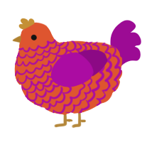 A vermilion and plum chicken with a lace pattern