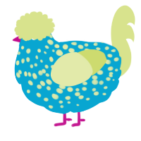 A cerulean and lemon chicken with a speckle pattern