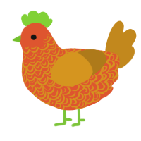 A vermilion and ochre chicken with a double-lace pattern