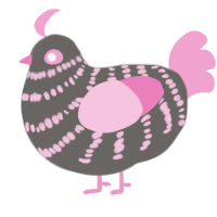 A grey and pink chicken with a bar pattern