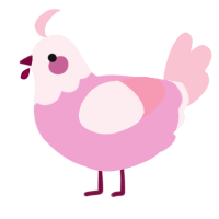 stick of gum, a pink and rose chicken with a head pattern