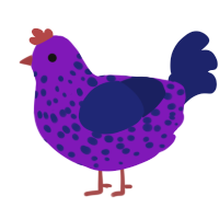 A violet and navy chicken with a speckle pattern
