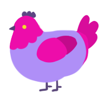 Threat to the Earth, a lilac and fuchsia chicken with a head pattern