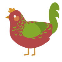 fuji, a red and chartreuse chicken with a half-lace pattern