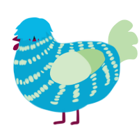 Robo, a cerulean and gluppy chicken with a bar pattern