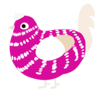 Fai Usi, a fuchsia and cream chicken with a bar pattern