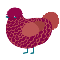 A maroon and red chicken with a lace pattern
