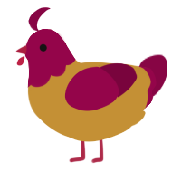 A gold and maroon chicken with a head pattern