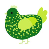 A leaf and lime chicken with a speckle pattern