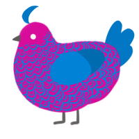 A fuchsia and sapphire chicken with a double-lace pattern