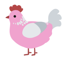 A pink and mist chicken with a neck-speckle pattern