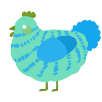 A mint and sky chicken with a bar pattern