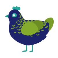 A navy and chartreuse chicken with a half-lace pattern